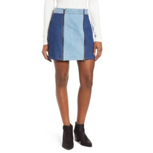 1. State Double Zipper Colorblock Denim Mini Skirt - Size 4